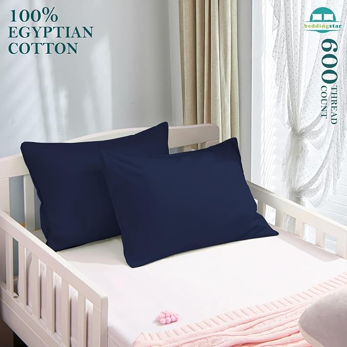 Travel Pillow Case 14x20 Set of 2 Zipper Closure Toddler Pillowcase 600 Thread Count 100% Egyptian Cotton Soft & Skin Friendly Travel Pillow Covers 14x20 Inches, Navy Blue