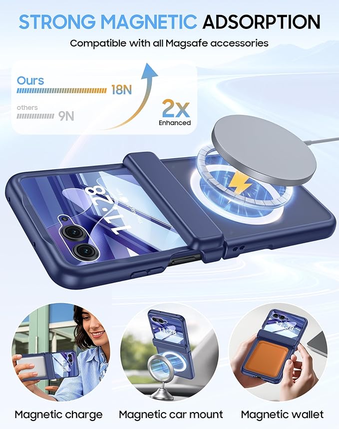 Magnetic for Motorola Razr Ultra 2026/2025 Case,Hinge Protection, Screen Protector, Compatible with MagSafe, Translucent Frosted, Shockproof Slim Cover for Razr Ultra 2026/2025-Blue