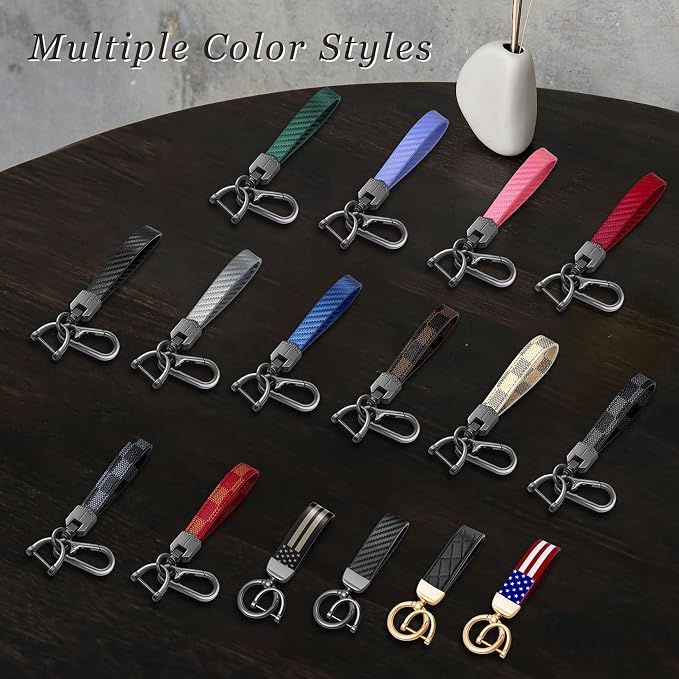 OHKYOOT Leather Car Keychain,Carabiner Clip Key Fob Keychain for Home Car Keys Women Men