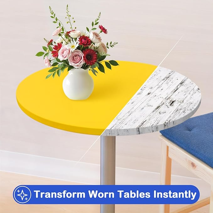 Wolkemer 4 Pack 2 Foot Yellow Fitted Tablecloth 24 Inch Round Elastic Edges Table Cloth, Spandex Stretch Table Cover with Machine Washable Fabric for Wedding Party Picnic Dining Indoor Outdoor