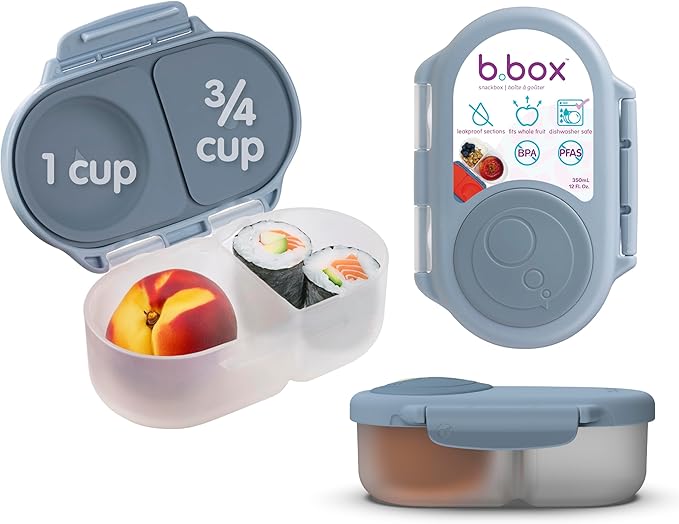 b.box Snack Box - Leakproof Mini Bento Box for Kids & Toddlers, 2 Compartment Snack Containers for Kids, Lunch Containers, Dishwasher Safe, BPA Free, PFAS Free, Ages 4m+, 1 3/4 Cup - Chill Out