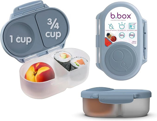 b.box Snack Box - Leakproof Mini Bento Box for Kids & Toddlers, 2 Compartment Snack Containers for Kids, Lunch Containers, Dishwasher Safe, BPA Free, PFAS Free, Ages 4m+, 1 3/4 Cup - Chill Out