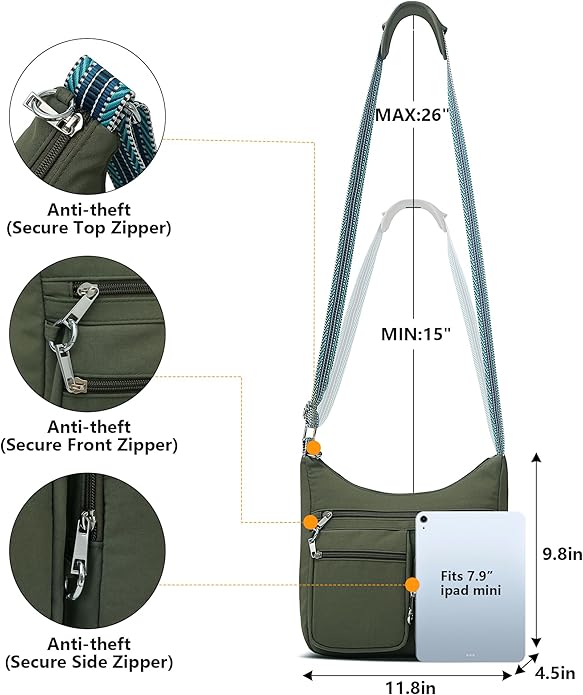MHCNLL Anti Theft Crossbody Bag for Women, Lightweight Travel Purse, Waterproof Nylon Multi-Pocket Everyday Shoulder Handbag