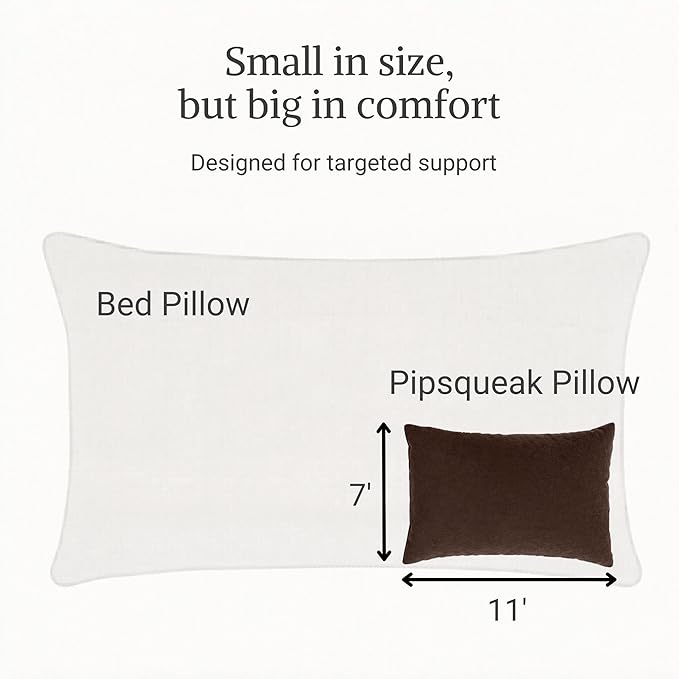 Pipsqueak Microfiber Pillow - Small, Mini, Tiny - 11 x 7 in - Perfect for Travel, Cars, Airplanes, Camping, Dogs, Toddlers, Kids, Lumbar, Knees and Neck - Ages 2 Yrs and Up
