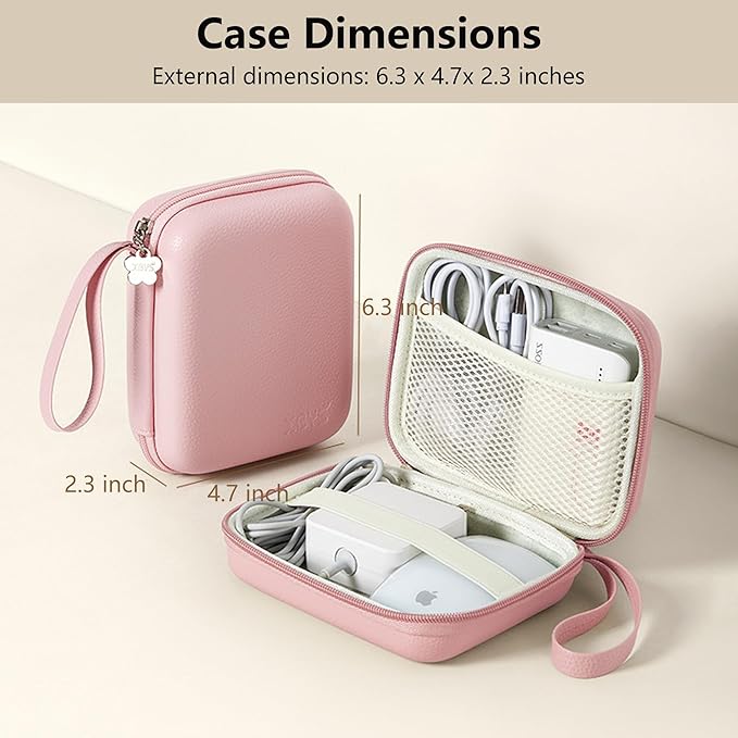 Charger Case for Macbook, Portable Tech Electronic Organizer Bag, Small Travel Storage Pouch for Laptop Accessories, MacBook Power Adapter, Charging Cords, USB Drives, Power Bank (Pink, L)