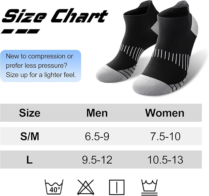 Ankle Compression Socks for Men and Women 6 Pairs, Low Cut Breathable Seamless short Running Socks with Arch Support
