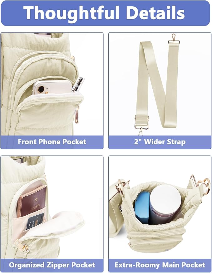 Water Bottle Holder with Strap for 30/32 oz, Crossbody Water Bottle Carrier Bag with RFID Blocking Phone Pocket