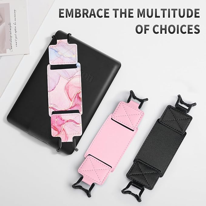 MoKo 2 Pack Security Hand Strap for 6-8" eReaders Fire Tablet -Kindle/Kobo/Voyaga/Lenovo/Sony E-Book Tablet, High-Elasticity Versatile Hand Strap Lightweight Finger Grip Holder, Pink+Marble Pink