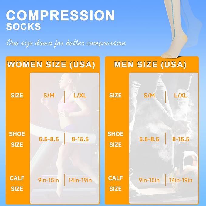 cerpite Compression Socks for Women & Men 6 Pairs Knee High Compression Socks 20-30 mmhg Best for Running,Nurse,Travel