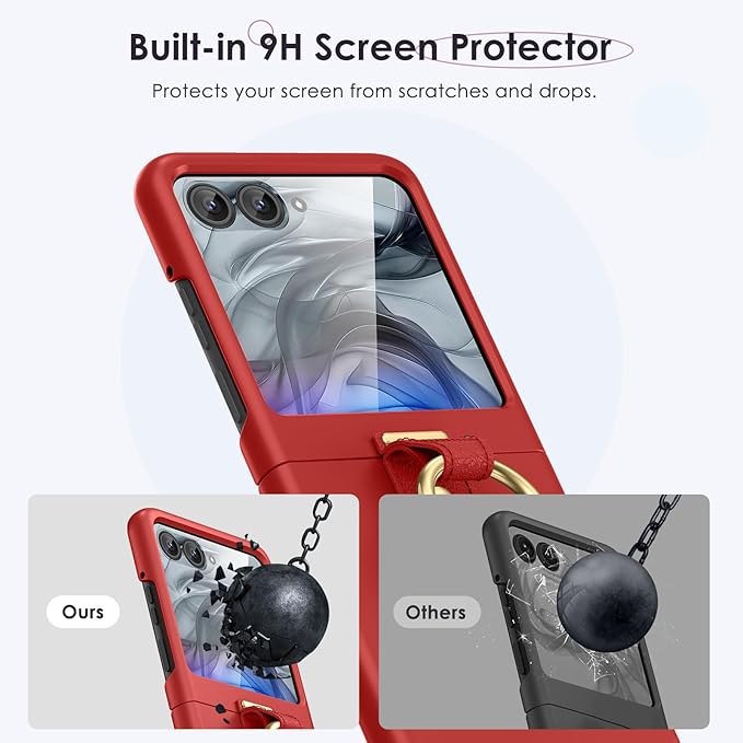 Maxdara for Motorola Razr 2026/2025/2024 Case [Not Fit Ultra or Plus], with Built-in Screen Protector & Ring Holder, Slim Protective Case for Moto Razr 2026 & Razr 2025 (Red)