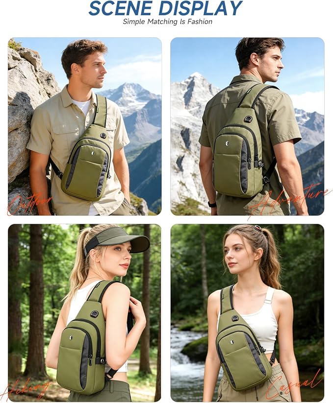 Anti-Theft Tactical Sling Bag for Men&Women, Water Resistant Crossbody Mini Backpack, Travel Hiking Lightweight Chest Pack,Built-in Audio Port, Reversible Strap, Fits 11 inch iPad & Switch 2