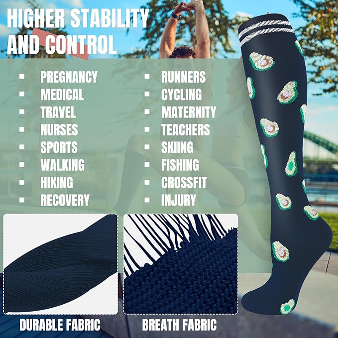 cerpite Compression Socks for Women & Men Circulation 8 Pairs Compression Socks 20-30 mmhg Best for Running,Nurse,Travel