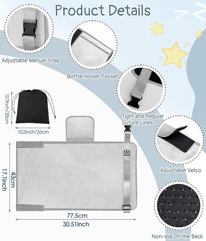 Toddler Airplane Bed, Airplane Seat Extender Travel Bed for Kids, Baby Travel Essentials for Flying, Portable Plane Footrest for Kids, Toddler Must Haves for Flights Grey