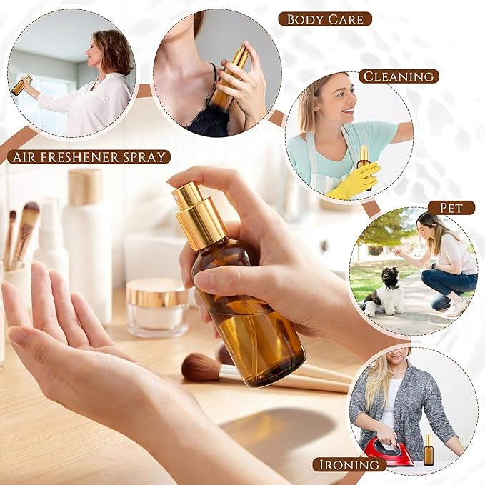 Tessco for you 20 Pcs 30/60/100 ml Glass Spray Bottles Frosted Empty Perfume Bottle Atomizer Refillable Clear Bottle with Fine Mist Sprayer Pump for Room Face Travel Business (Amber,3.4 oz)