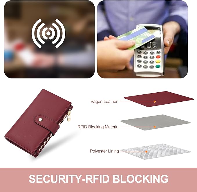 yiijay Womens Wallet RFID Blocking Leather Trifold Clutch Wallet Credit Card Holder Ladies Travel Wallet Purse with Pen Holder