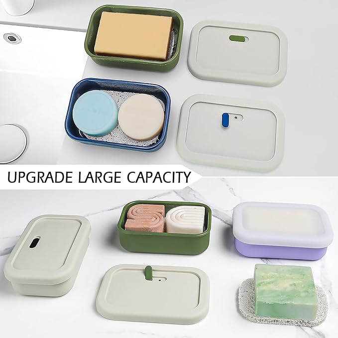AIDIMMING Large Vented Silicone Travel Soap Case, Leak-Proof Shampoo Bar Holder for Shampoo and Conditioner Bar Set, Drain Tray Container for Large Bars, Handmade Bars, Travel Gym Camping, Blue