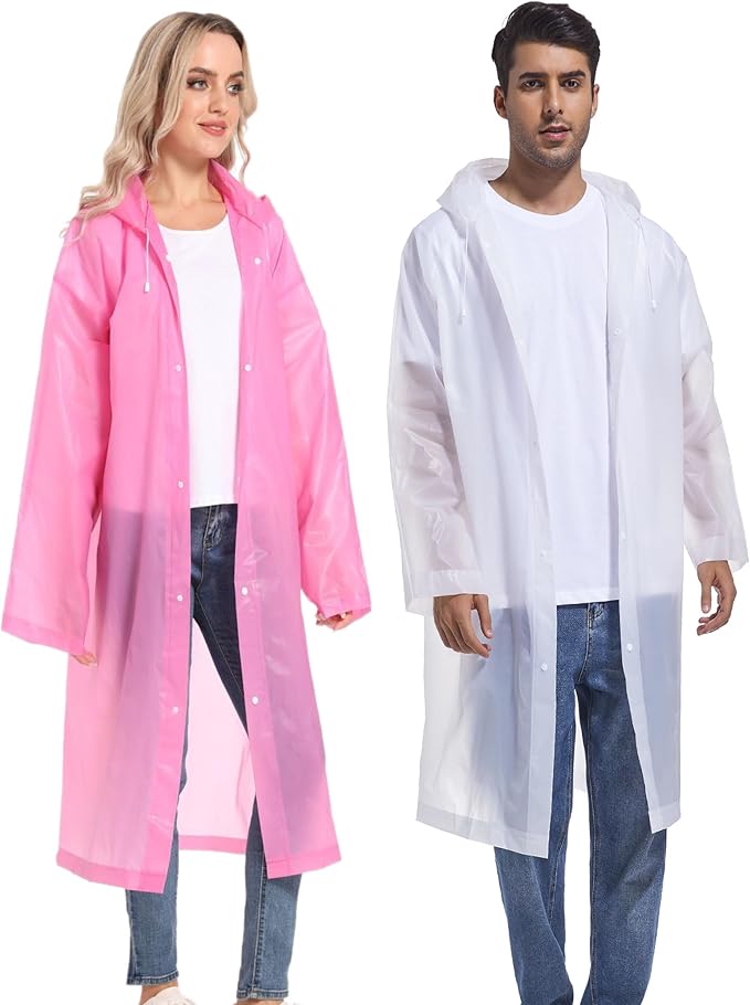 2PCS Rain Ponchos for Adults Reusable Rain Coats for Adults Rain Jackets Raincoats for Men Women