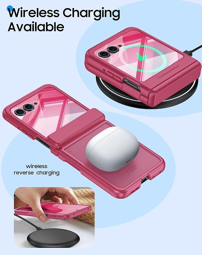for Motorola Razr 2025 Case/Razr 2024 Case with Hinge Protection, Screen Protector, Ultra-Thin Skin Feel Translucent Frosted, Shockproof Cover for Razr 2025/2024-Rose Red (NOT for Plus/Ultra)
