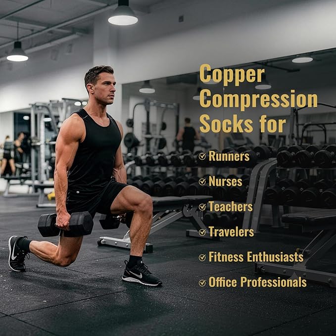 Copper Ankle Compression Socks for Men and Women(6 pairs), Breathable Arch Support Short Running Socks