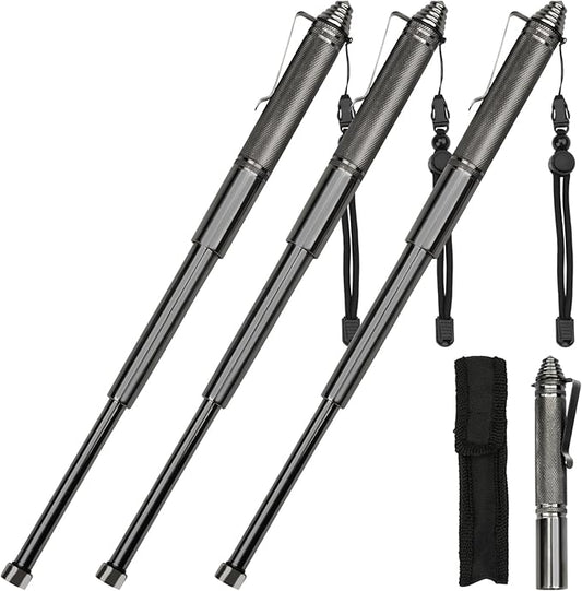Retractable Trekking Pole for Hiking, 12.2" Compact Folding Walking Stick - Lightweight High-Hardness Alloy Steel, Adjustable Wrist Strap & Carry Holster for Backpacking and Outdoor Survival