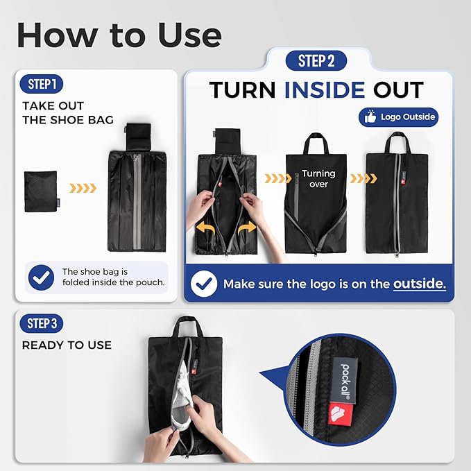 pack all Foldable Plus-Sized Shoe Bag for Travel, Water-Resistant Ultralight Shoe Pouch for Gym, Odor-Resistant Soccer Cleats Bag for Sport (Dual Pocket Version)