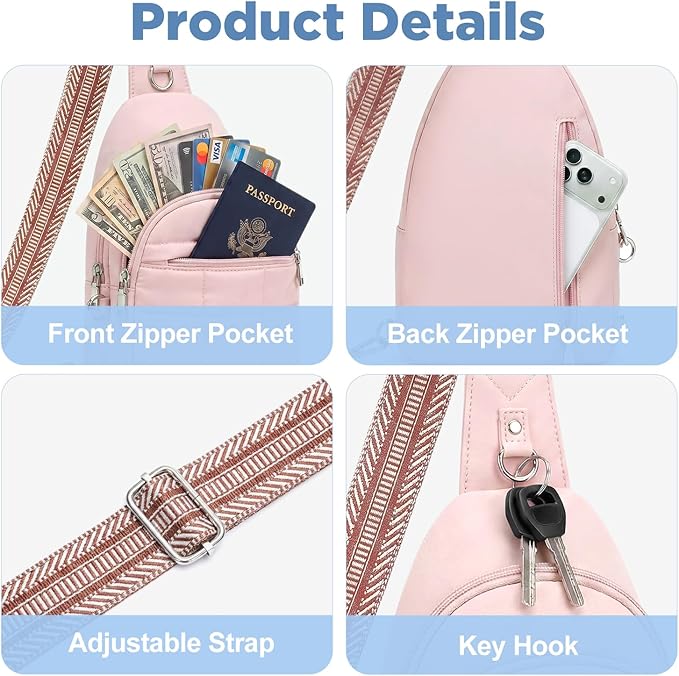 Anti Theft Sling Bag for Men & Women, Lightweight Puffer RFID Crossbody Bag for Travel, Commuting & City Walking, Hands-Free Everyday Essentials Bag Pink