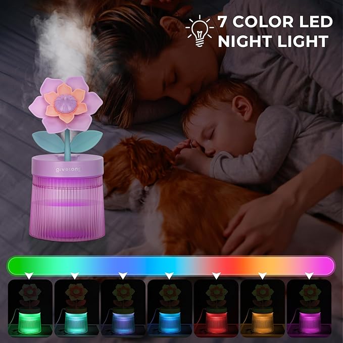 260ml Flower Mini Humidifier, Purple Gardenia Desktop Small Humidifiers, Personal Cool Mist Humidification, USB Desk Humidifier for Bedroom, Office, Travel & Indoor Plants