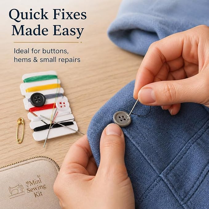 100pcs Sewing Kit - Portable Emergency Repair Kit with Pre-Threaded Needles, Buttons & Pins - Travel Essentials for Quick Clothing Fixes, Beginners & Hotel - Mini Mending Set for Kids & Home Storage
