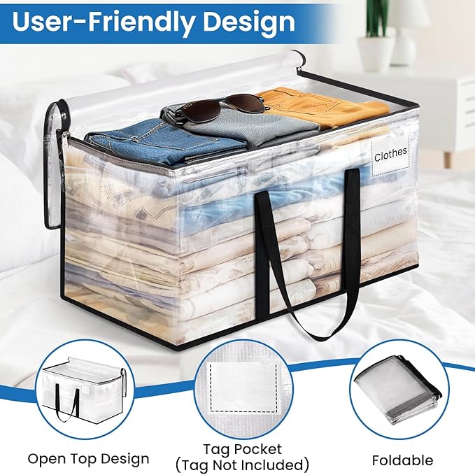 RoomHacks Clear Heavy Duty Extra Large Storage Bags, Reinforced Handles and Double Zippers, Packing Bags Alternative to Moving Boxes (6 Pack)