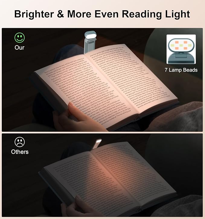 Gritin Reading Light, Rechargeable Book Light for Reading in Bed - Eye Caring 3 Color Temperatures,5-Level Dimmable Brightness,Long Lasting,Compact Size Clip on Book Reading Light-Pacific Blue