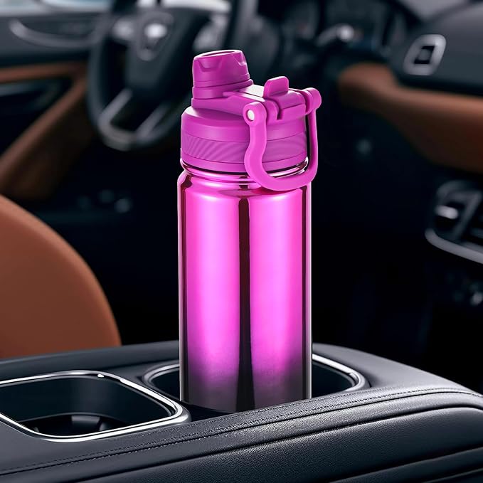 mininoo 24 oz Insulated Water Bottle with 2-in-1 Straw & Spout Lid, BPA-Free & Leak-Proof, Stainless Steel Water Bottle for Sports, Travel, and School, Purple Nova