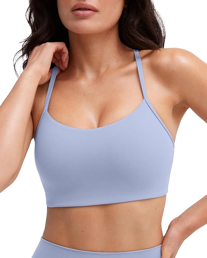 PAVOI ACTIVE Yoga Racerback Bras for Women - Buttery Soft Low Support Scoop Neck Y-Back Thin Strap Sports Bra - FlexFlow