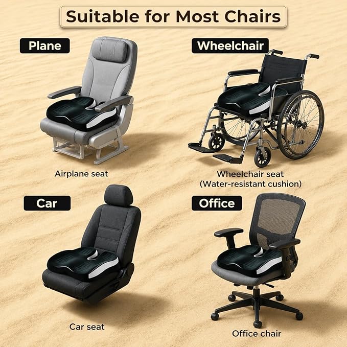 Seat Cushions for Office Chairs Wheelchair Cushion for Long Sitting Back Pain，Memory Foam Seat Car Computer Desk Chair Cushion，Coccyx Cushion for Tailbone Pain Relief Cushion Office Chair Black