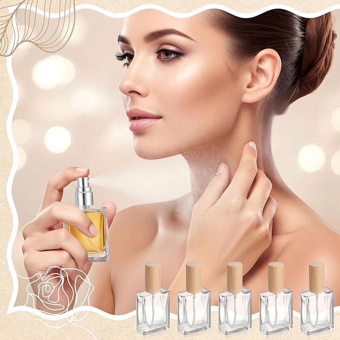 Domensi 30 Pcs 10/15/30/50 ml Glass Perfume Bottles Mini Glass Empty Spray Atomizer Bottles Bulk Refillable Perfume Dispenser Container with Pump Tool for Travel Skin Care (15 ml,Light Woddy Color)
