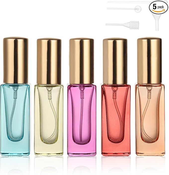 5pcs 6ml Refillable Perfume Bottle Travel Atomizer Set - Glass, Multi Color, High Precision Nozzle