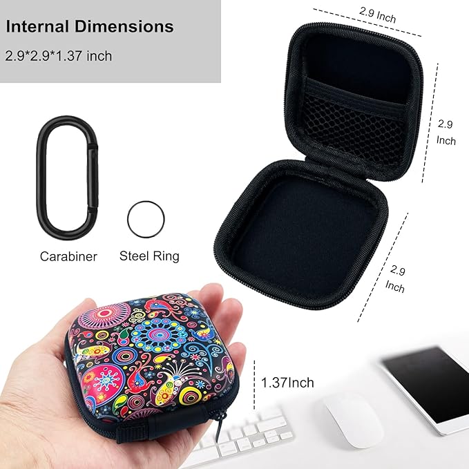 Earbud Case Headphone Organizer Ear Bud Case Portable EVA Carrying Box Storage Bag with Carabiner for AirPods Beats Bose Galaxy Buds 4/3/FE Data Cable Storage (Jellyfish)