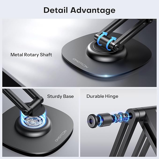 OMOTON 360° Rotating MS04 Magnetic Phone Stand for Desk, Adjustable Foldable Aluminum for MagSafe Cell Phone Stand with Non-Slip Base Fathers Day, for iPhone 17/16/15 Pro Max Air for Women Men Gift