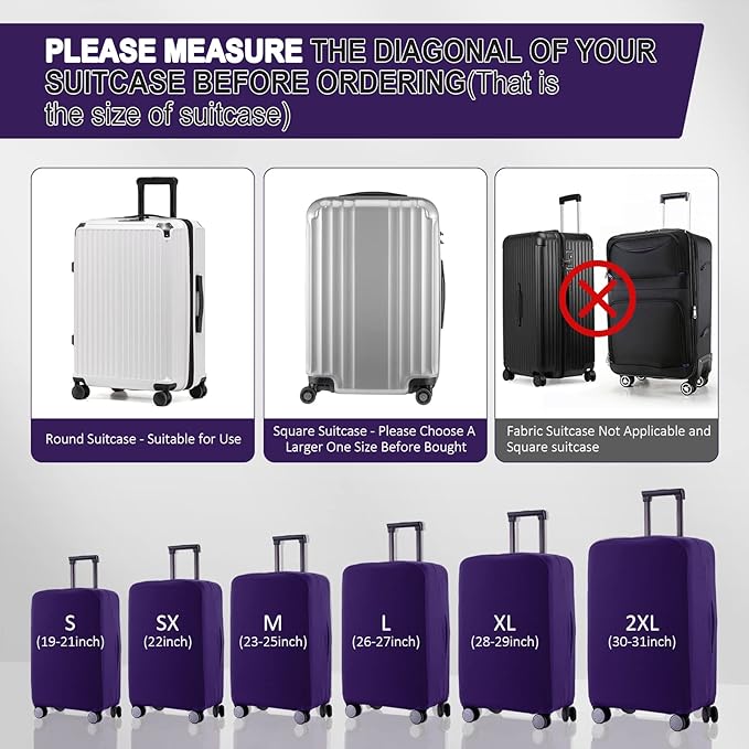 Travel Luggage Cover - Scratch-Resistant Fit 19-31 Inch Suitcase Protector (Purple, S(19-21 inch))