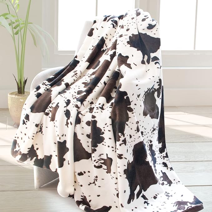 Cow Print Blanket Soft Flannel Cozy Cute Fleece Blankets and Throws for Adults Kids Boys Teens Gifts Warm Plush Lightweight Throw All-Season for Couch Sofa Bed 50"x60"