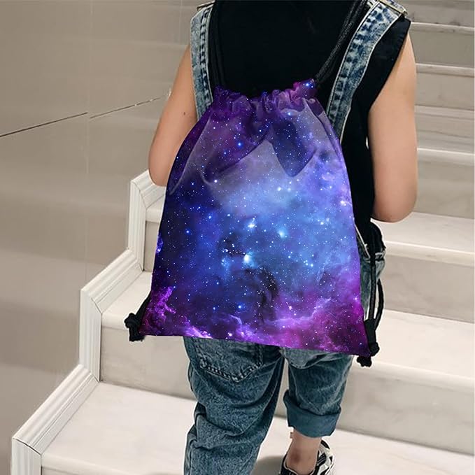 Drawstring Backpack for String Bag Waterproof Cute Sports Beach Swimming Travel (13"×17")-Milky Way