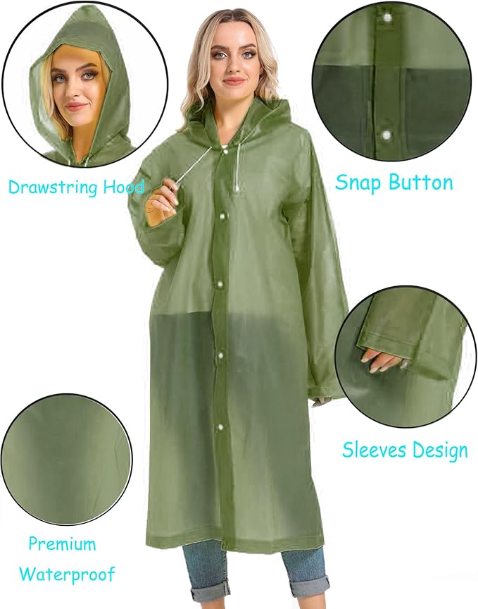 Rain Ponchos for Adults Reusable Raincoats Survival Heavy Duty Military Impermeable 2 Packs Rain Coat…