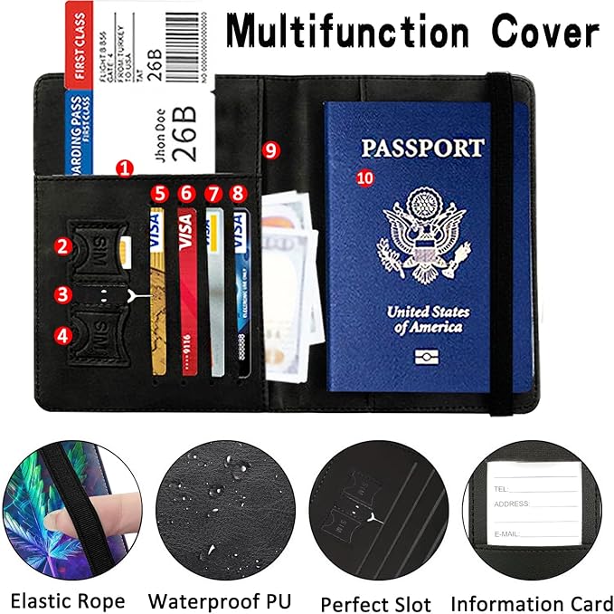 Passport Wallet, Passport Holder with RFID Blocking and Luggage Tag, Waterproof PU Leather Travel Documents Organizer Case, Passport Covers with Card Slot for Women & Men, Weed Leaf Passport Book