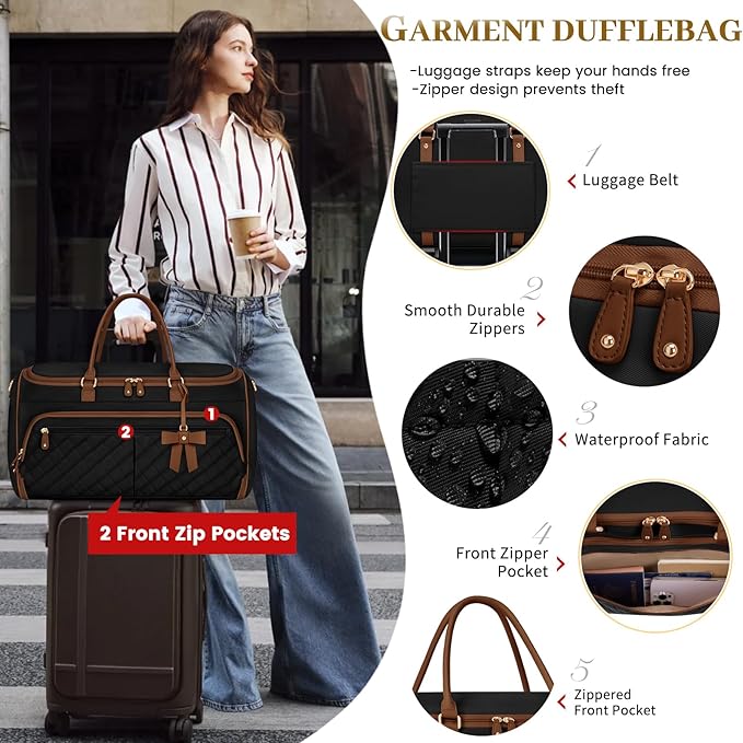RAINSMORE Garment Bags for Travel Women Convertible Garment Duffle Bag for Hanging Clothes, Large Carry On Garment Bag with Shoe Bag & Wet Pocket, Foldable Dress Suit Business Travel Weekender Bags