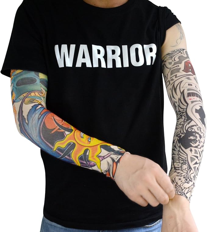 HOVEOX 20pcs Temporary Tattoo Arm Sleeves Arts Fake Slip on Arm Sunscreen Sleeves Body Art Stockings Protector -Designs Tribal, Tiger, Dragon, Skull, and Etc Unisex Stretchable Cosplay Accessories