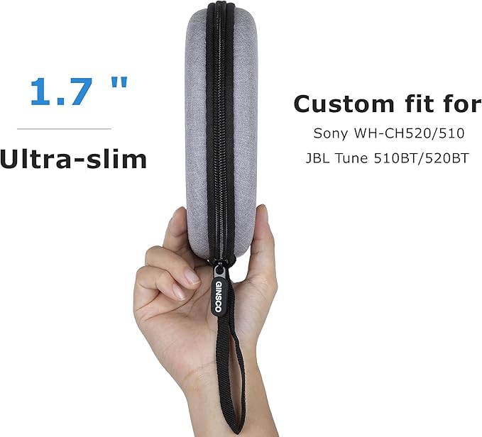 Ginsco Headphone Case Compatible with JBL Tune 510BT/520BT/500BT with Sony WH-CH520/510, Ultra-Slim Hard Shell Headphone Case for On Ear Headphones (Gray)