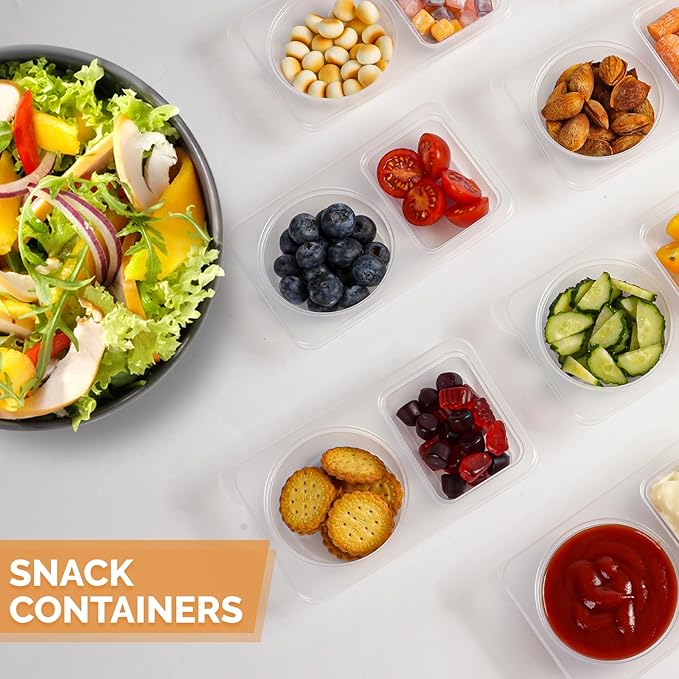 snack containers，Reusable Snack Containers with Lids 20Pcs,Dual compartment snack container,Snack box containers that are easy to carry for kids and adults,Suitable for dining out and camping