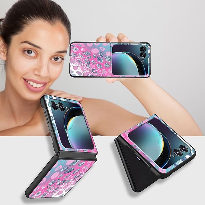 for Motorola Razr Plus 2025 Case,for Razor Plus 2025 Phone Case Cute Slim Hard PC Ultra-Thin Anti-Scratches Shockproof Protective Cover,Pink Blue Glitter