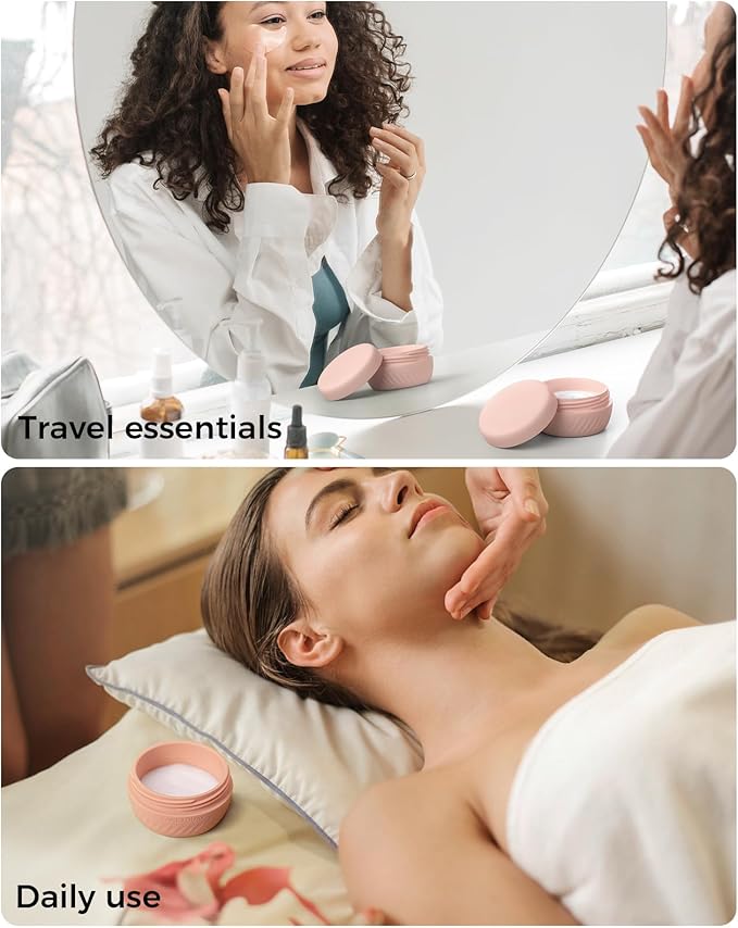 TakeToday Travel Containers for Toiletries, Leak-Proof, TSA Approved, Refillable Silicone Cylindrical Cream Jars with Lid for Cosmetic Toiletry, 2oz, 4 Pack, Grey