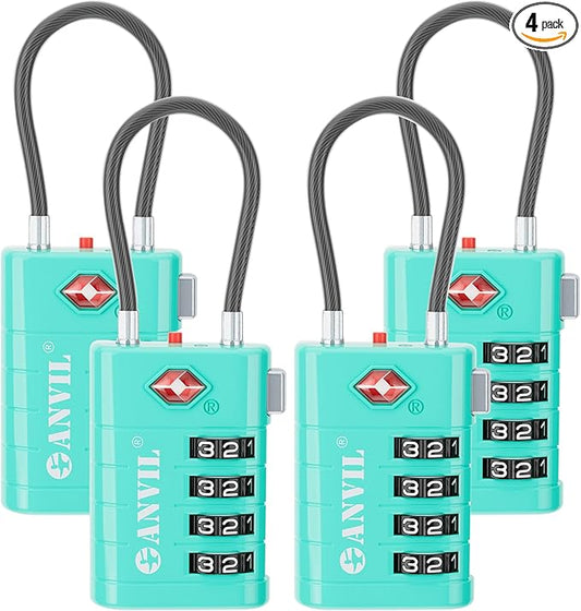ANVIL TSA Approved Luggage Locks with Search Alert Indicator, 4-Digit Combination Suitcase Lock, Advanced TSA008 Core Heavy Duty Anti-Theft Travel Lock for Double Zippers, Backpacks