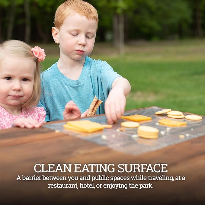 Clear Disposable Placemats for Baby, Toddler, Kids, Adults - Sticky Transparent Table Mat - Adhesive Table Topper Solutions for Schools, Airplane Tray Cover Disposable, Restaurant (40 Pack)